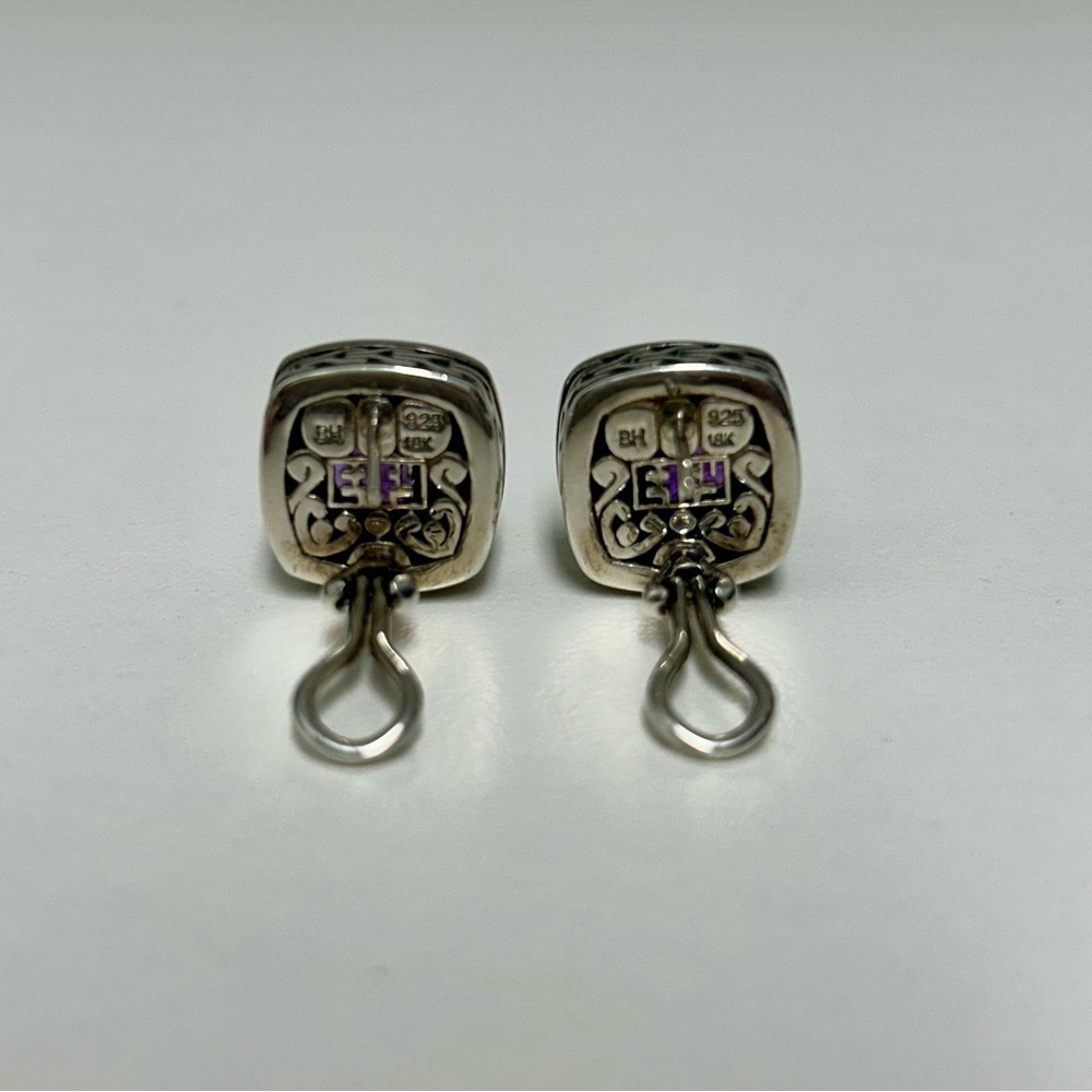 Effy BALISSIMA Multi Gemstone Sterling Silver & 18k Gold Square Stud Earrings - Picture 3 of 5
